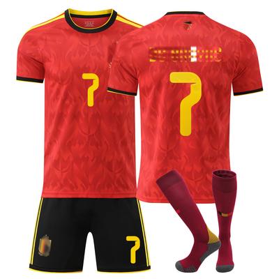 Kits de Futebol para Adolescentes, Crianças e Adultos Conjunto de Camisa de Treino Esportivo com Meias Copa do Mundo FIFA 2026 Bélgica Casa #7 De Bruyne