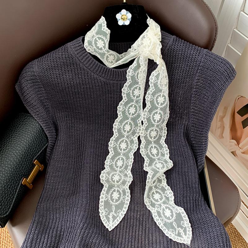 2025 Neu Ins Vintage Weiß Spitze Langer Seidenschal Damen Vielseitig Dekorativ Y2k Schmaler Haarriemen Gürtel Premium Spice Girl Schal