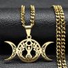 Collana Pendente Nodo Celtico Luna Tripla Catena per Clavicola Moda Acciaio Inossidabile