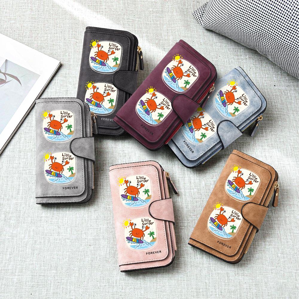Cute Crab Pattern Long Wallet Fashion Casual Large Capacity Portable Credit Card Holder Daily Use Purse