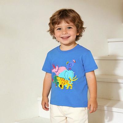 Neues Sommer-Jungen-T-Shirt mit kurzen Ärmeln, Tier-Cartoon-Print, Kinder-Rundhals-Oberteil