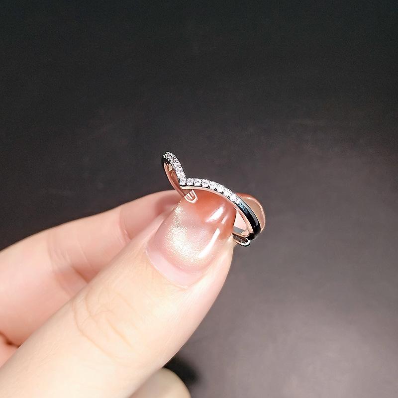 

V-образное кольцо с бриллиантами и цирконами, женский дизайн, маленькие бриллианты, на указательный палец, можно носить в комплекте с маленьким защитным кольцом, живое кольцо opening adjustable