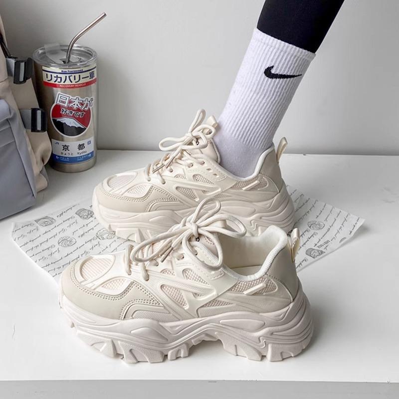 

2025 Новые женские Новая мода Платформа Спортивная обувь Женская Летняя Черная Повседневная Массивная обувь Женская Сетка Кожа Обувь на платформе 35 бежевый