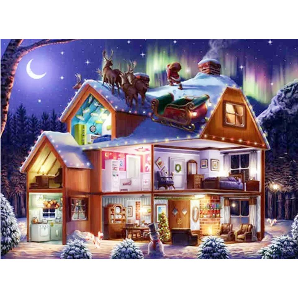 5D DIY Diamond Painting Landscape Winter House Full Round Rhinestone Embroidery Cross Stitch Kit Mosaic Picture Decoration Gift
