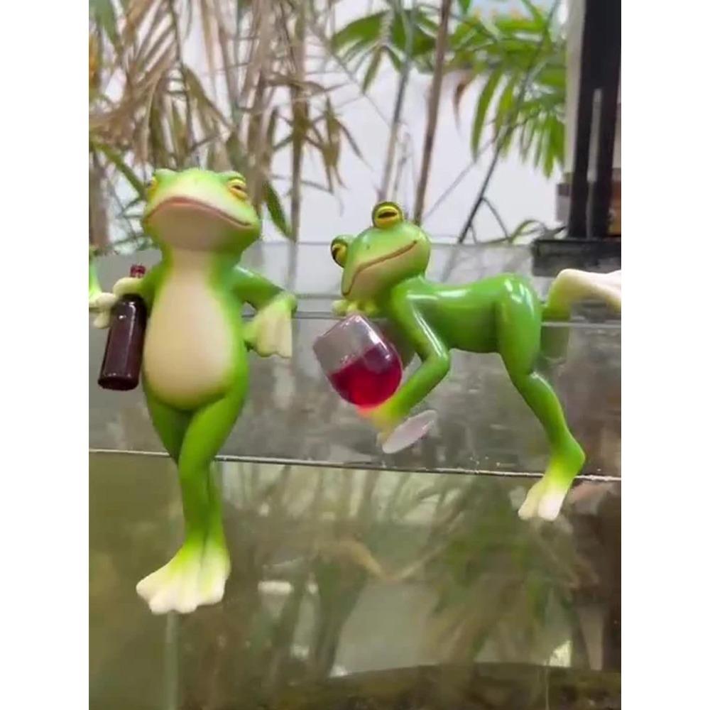 Handmade Creative Small Frog Resin Hanging Flower Pots Unique Ornament for Fish Tank Outdoor Balcony Gardening