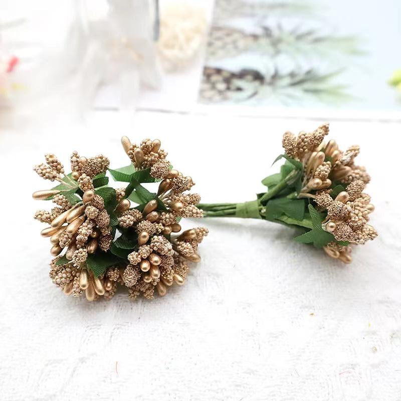 12 STK/Parti Kunstig Blomst Små Bær Pollenbærer Stilk av Ståltråd/Bryllupsblader DIY Krans Roser Kunstig Blomst