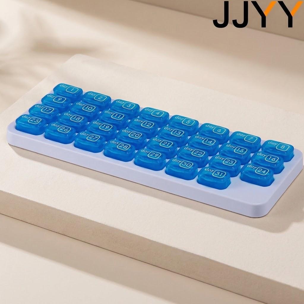 

1Set 31Pcs Keyboard Design Pill Case Multi Compartment Medication Organizer for Daily Use Travel Vitamin Storage синий