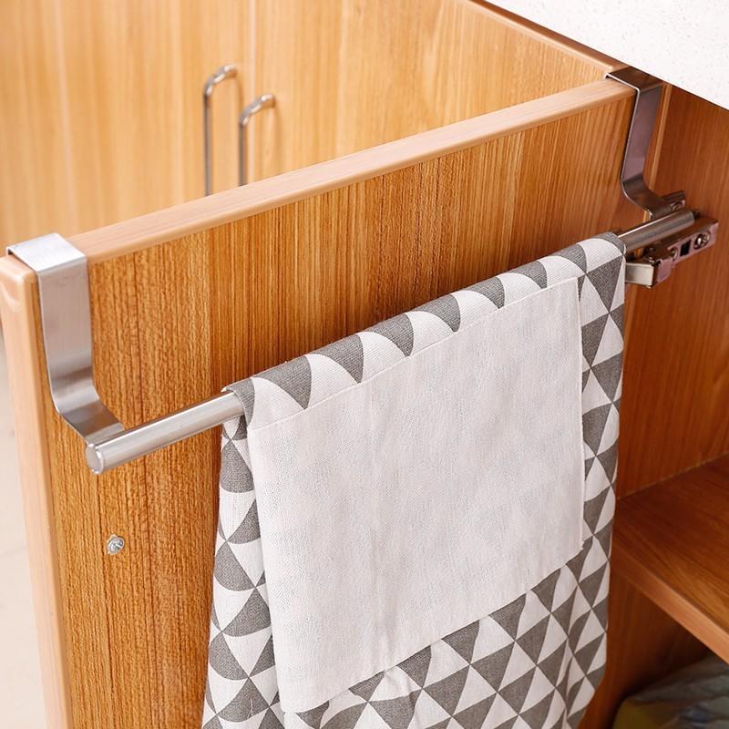 Barra para toallas de cocina, soporte para colgar toallas de acero inoxidable en la parte trasera de la puerta, ganchos para toallas sin perforaciones para el baño, organizador para el hogar