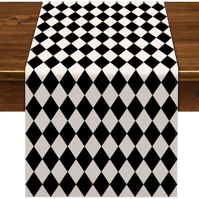 New Geometric Linen Striped Table Runner Modern Minimalist Black and White Plaid Tablecloth Placemat Home Decoration Tea Flag