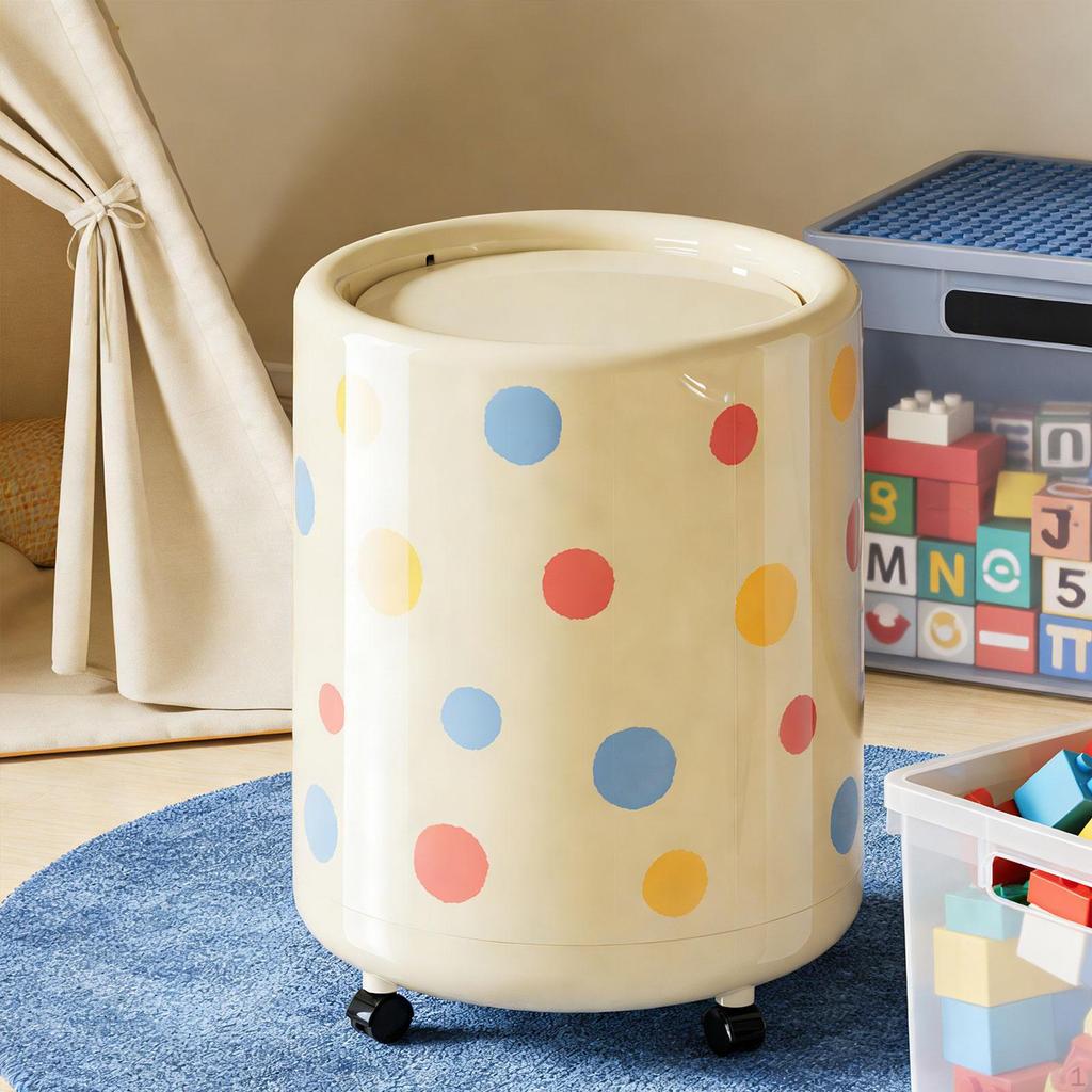 Trash Can with Wheels Garbage Bin Household Versatile Creative Dustbin Wastebasket for Bedroom