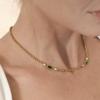 Uworld Delicate Green Square Zircon Charm Necklace With White Zircon Bead Chain Women 18K PVD Plated Stainless Steel Necklaces