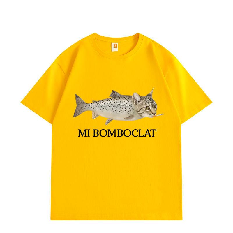 Ml Bomboclat Fish Cat Meme Graphic T Shirts High Street Fashion Trend Short Sleeve T-shirt Men Women Oversized T-shirts
