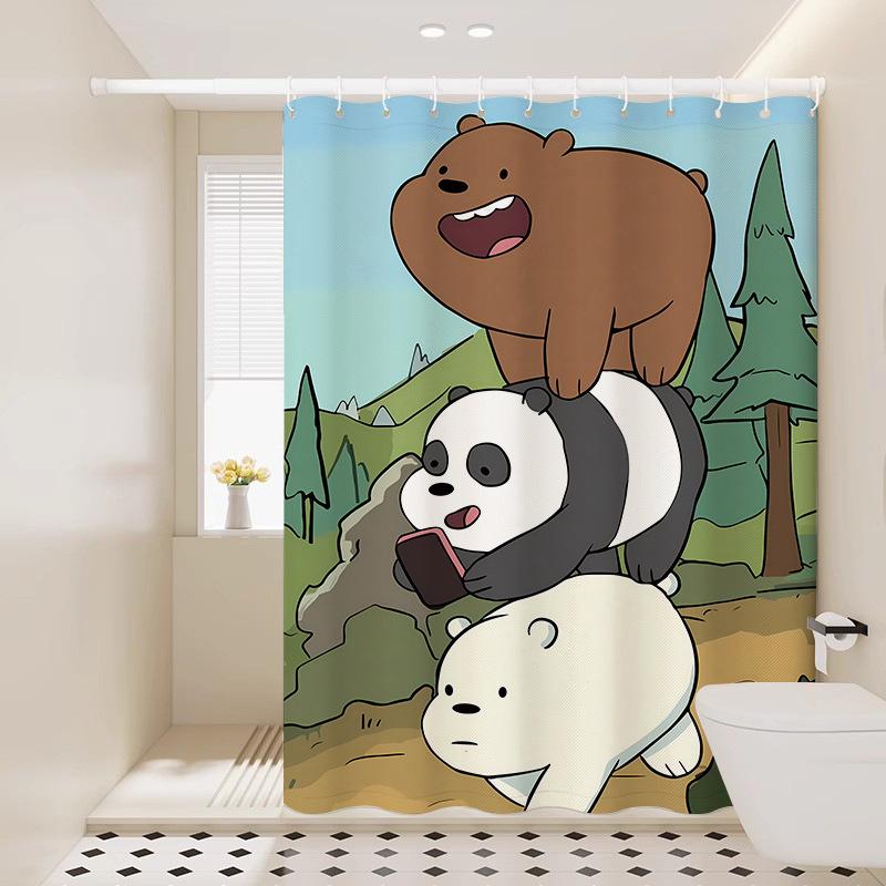 Bathroom Partition Curtain Waterproof Cloth Shower Curtain Bathroom Blocking Curtain Fabric Curtain Non-Punching Bath Privacy Hanging Curtain