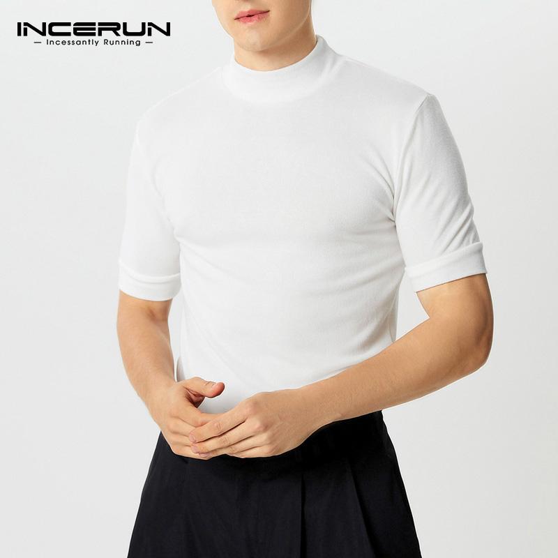 INCERUN Men High Neck Short Sleeve Fitted Casual Undershirts T-shirts Tops