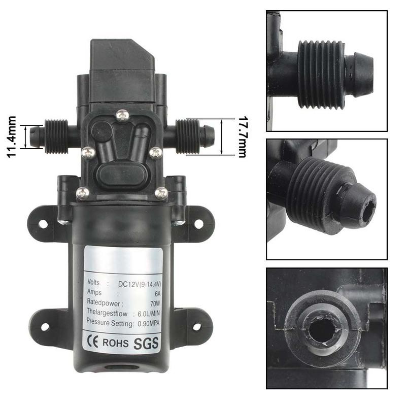 DC 12V 130PSI 6L/Min Water High Pressure Diaphragm Self Priming Pump 70W 72W with EU plug power supply 6A pipe 1/2