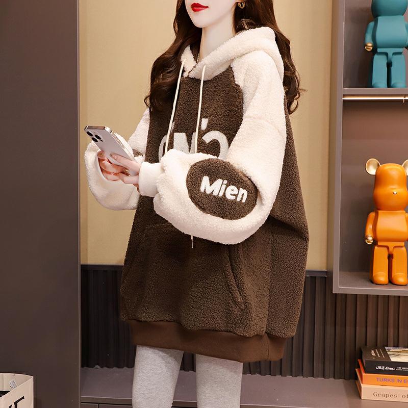 

Корейский стиль 2023 осень/зима женский пуловер из овчины бархатный свитер с капюшоном Extra Large