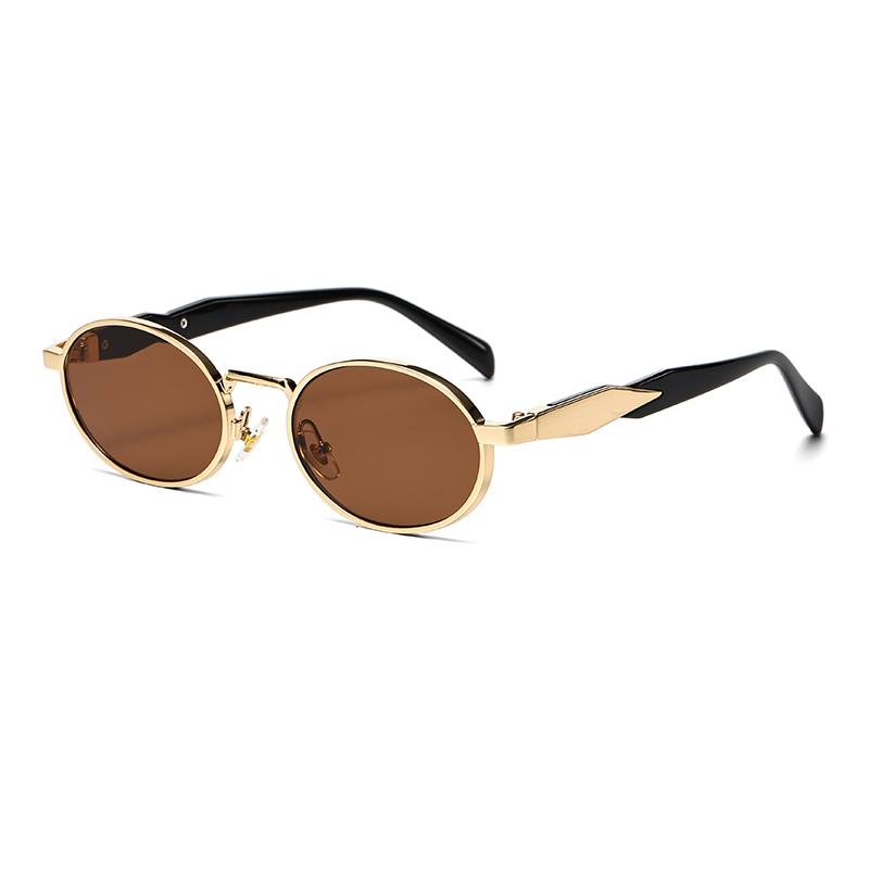 1/2pcs New Small Frame Metal Oval Sunglasses For Women And Men, High-End Retro Steampunk Sun Glasses