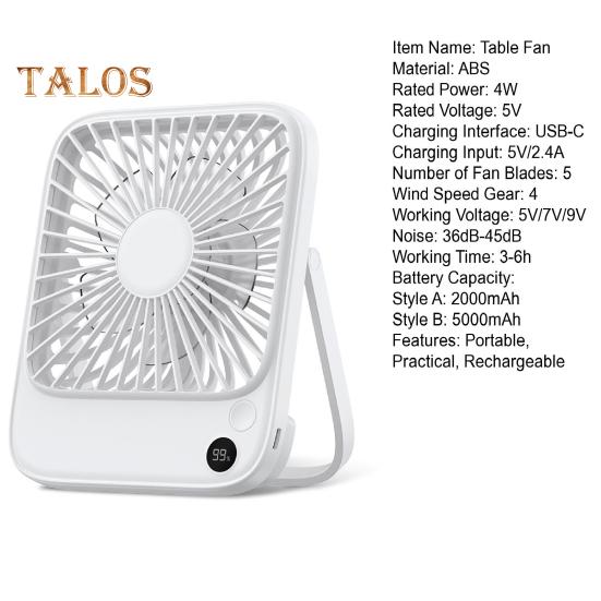 Ventilator portabil reîncărcabil, mini ventilator electric cu motor fără perii, 4 viteze, flux de aer puternic, zgomot redus, ventilator de masă mic și silențios