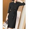 Robe tricotée à manches longues pour femme, nouveau design, automne hiver, col rabattu, boutons, robes Slim