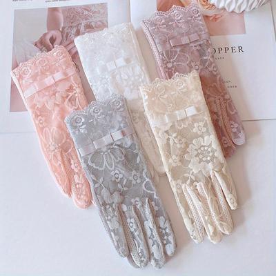 Women's Summer Ice Silk Lace Anti Ultraviolet Thin Electric Car Driving Anti-skid Breathable Cool Sun Protection Gloves