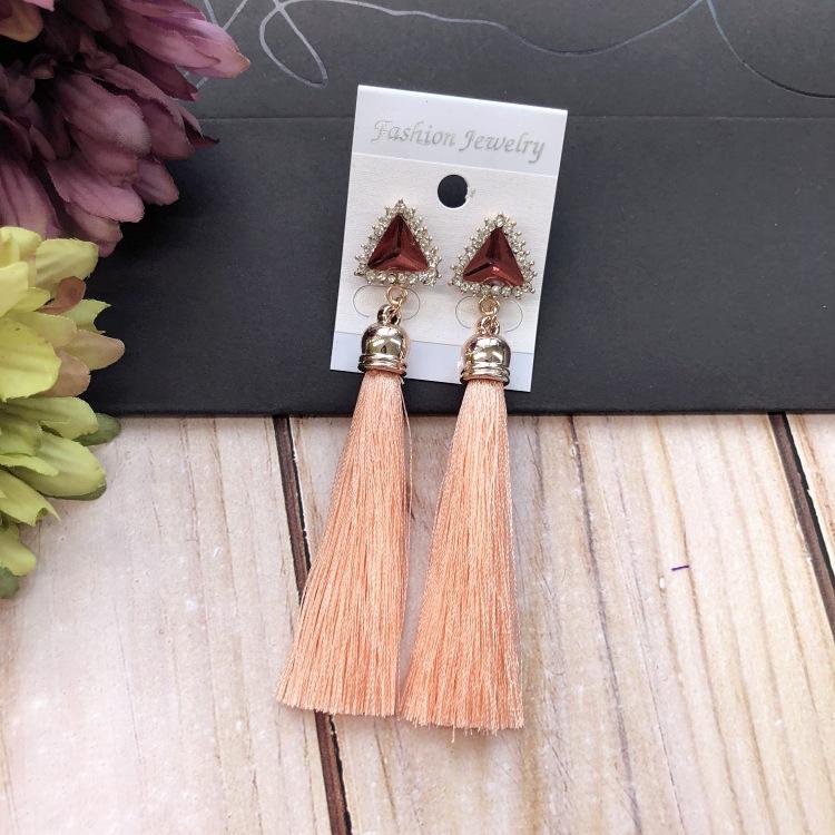 Retro flower gemstone with diamond fringed stud earrings long celebrity temperament earrings women's versatile earrings