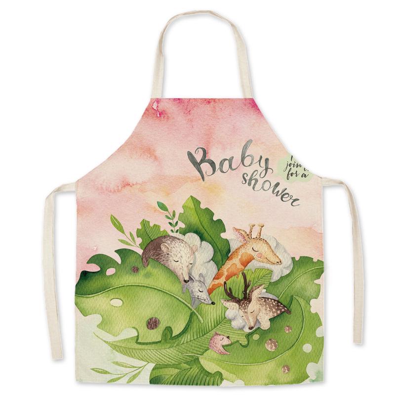 Adult & Child Flamingo Cartoon Faux Linen Apron - Ideal for Kitchen, Logo Work, and Advertising