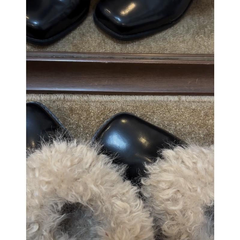 Verze z hovězí kůže~ pravá kůže silný podpatek nadýchané boty dámské podzimní a zimní sametové malé kožené boty britský styl retro nazouvací mokasíny