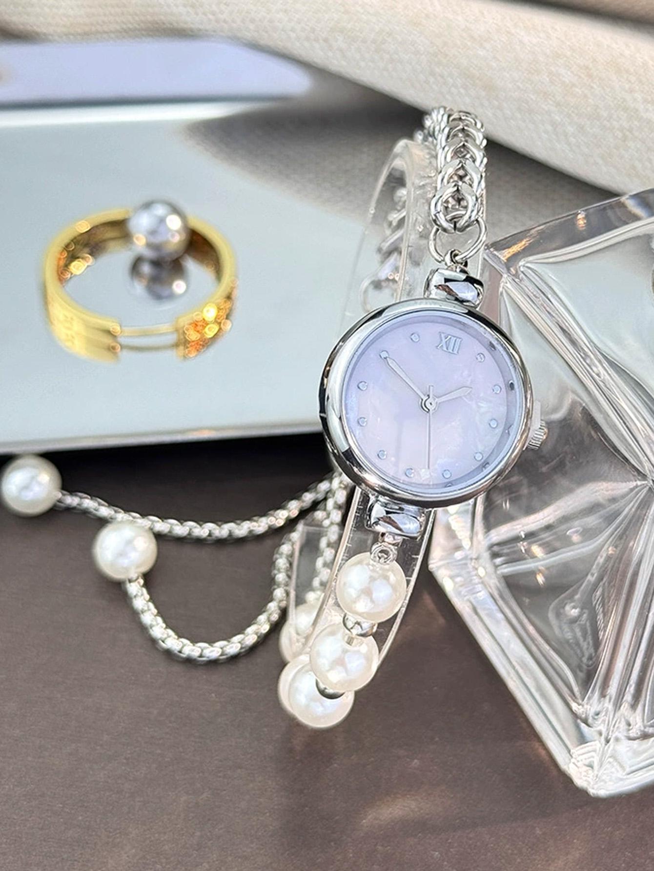 

New Women s Luxury Pearl Bracelet Watch with Shell Dial, Trendy Design, Elegant Daily Wear Quartz Watch слоновая кость