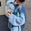 2026 Womens Soft Fuzzy V-Neck Oversized Knit Sweater Long Sleeve Casual Winter Top