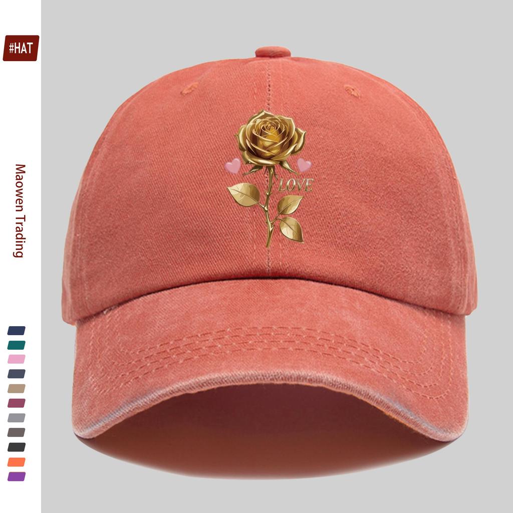 Pc Pcs for Mens  Womens Adjustable Snapback Trucker Hat  Golden Rose Print Baseball Cap Vintage Washed Lightweight Suitab