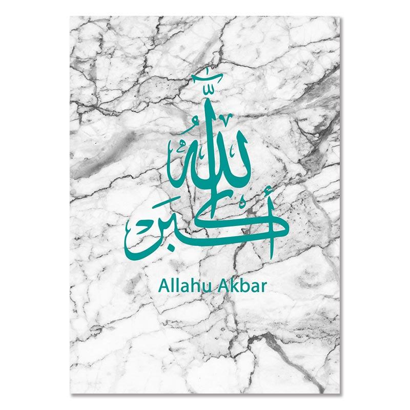 Calligrafia Marmo Islamica Poster da Parete Akbar Alhamdulillah Allah Poster per Decorazione Soggiorno Pittura su Tela per Stanza
