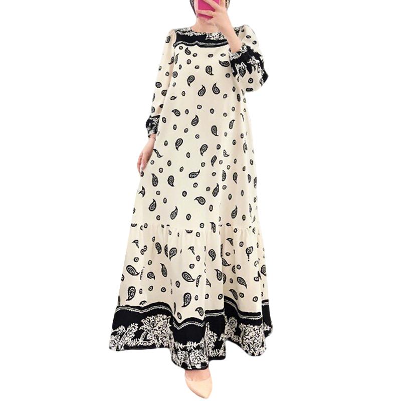 

ZANZEA Женское повседневное платье с круглым вырезом, длинным рукавом, свободного кроя, с принтом в стиле ретро XL