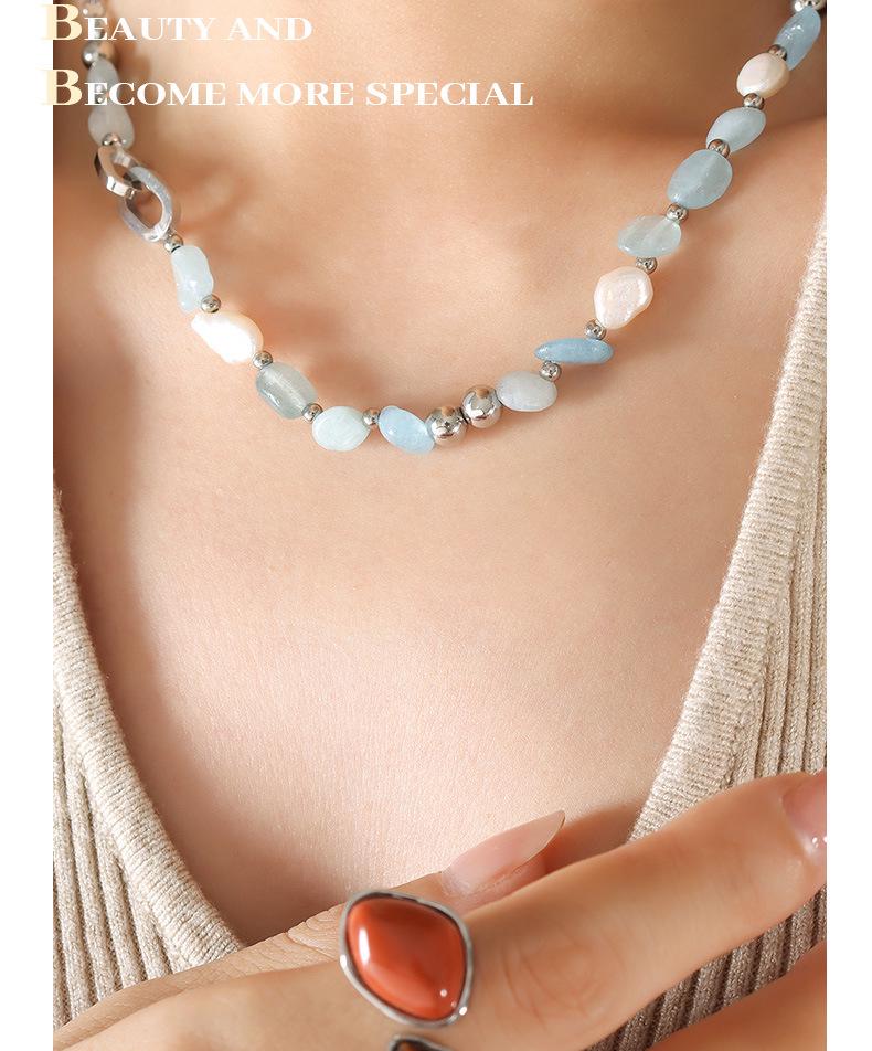 Bohemian Light Luxury Freshwater Pearl & Blue Natural Stone Necklace