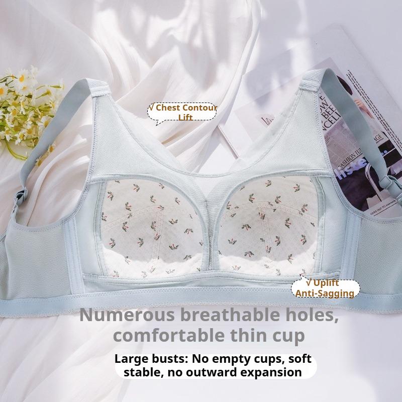Big Breasts Show Small Underwear Women's Summer Thin Section Gathered Without Steel Ring Seamless Large Size Anti-glare and Anti-sagging Bra