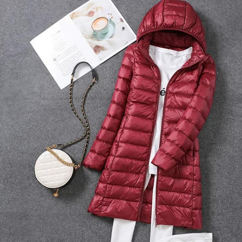 2026 Fall and Winter New Light Down Jacket Women In Long White Duck Korean Version of the Lightweight Windbreaker Thin Jacket Removable Cap Warm Coat
