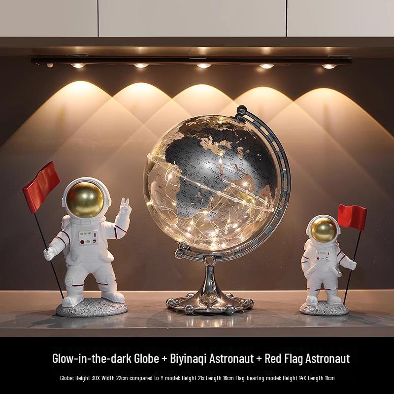Astronaut Boy Globe Ornament: Luxurious Birthday Gift & Decorative Piece for Living Room or Wine Cabinet.