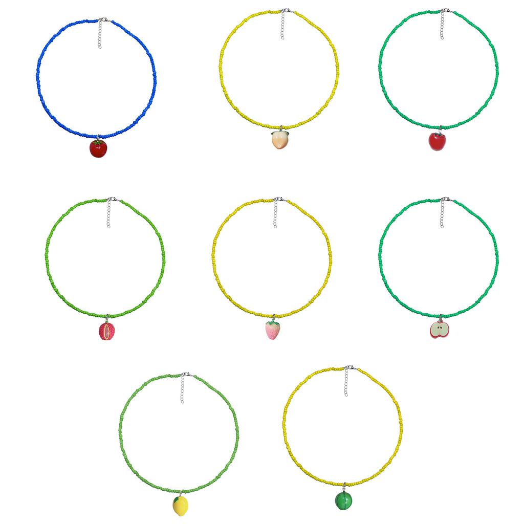Handgefertigte Fruchtperlenkette Verstellbare Länge Halskette Bunte Perlen Schlüsselbeinkette für Strand- und Urlaubskleidung