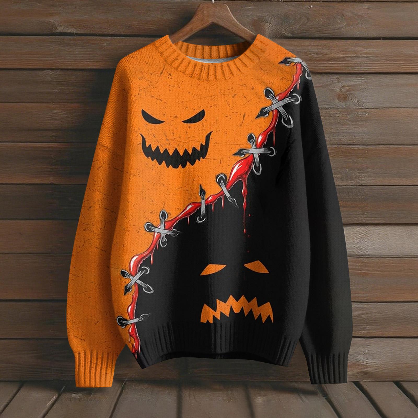 

Long Sleeve Pullover Sweaters For Women O Neck Casual Cute Printing Knit Oversized Sweater XXL оранжевый