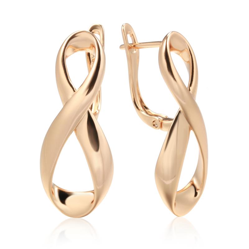 New Rose Gold Color Long Earrings Women Wedding Unique Creative Fashion Jewelry Hollow Metal Glossy Drop Earrings