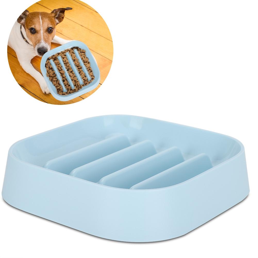 Food Grade Plastic   Shape Pet Slow Food Anti Choking Feeding Bowl Supplies with Bottom Anti-Skid Pad for Cats Dogs(Blue )