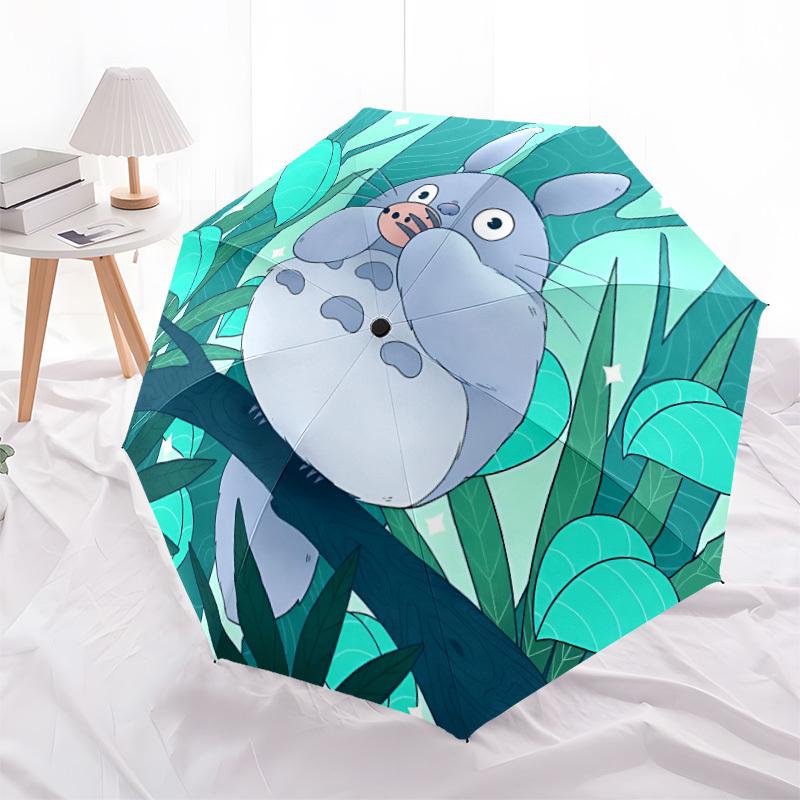 Ombrello Automatico Carino Foresta di Totoro - Pieghevole con 8 Stecche in Ferro, Portatile per Esterni, Regalo, Ombrello da Esterno, Accessorio Giocoso, Durevole H