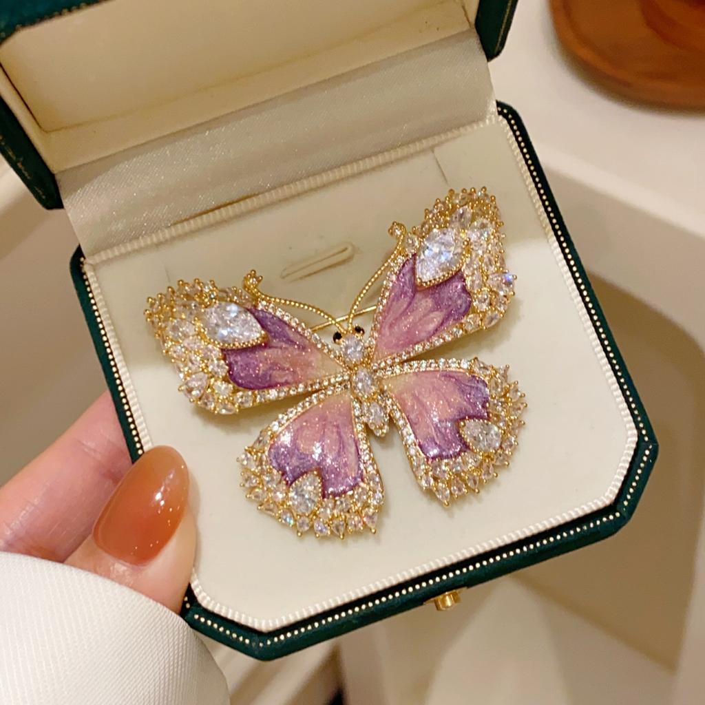 Xiliangfeizi Luxury Gold Plated Environmental Pear-Shaped Zircon Set Butterfly Brooches Enamel Pins-Women's Party Gift