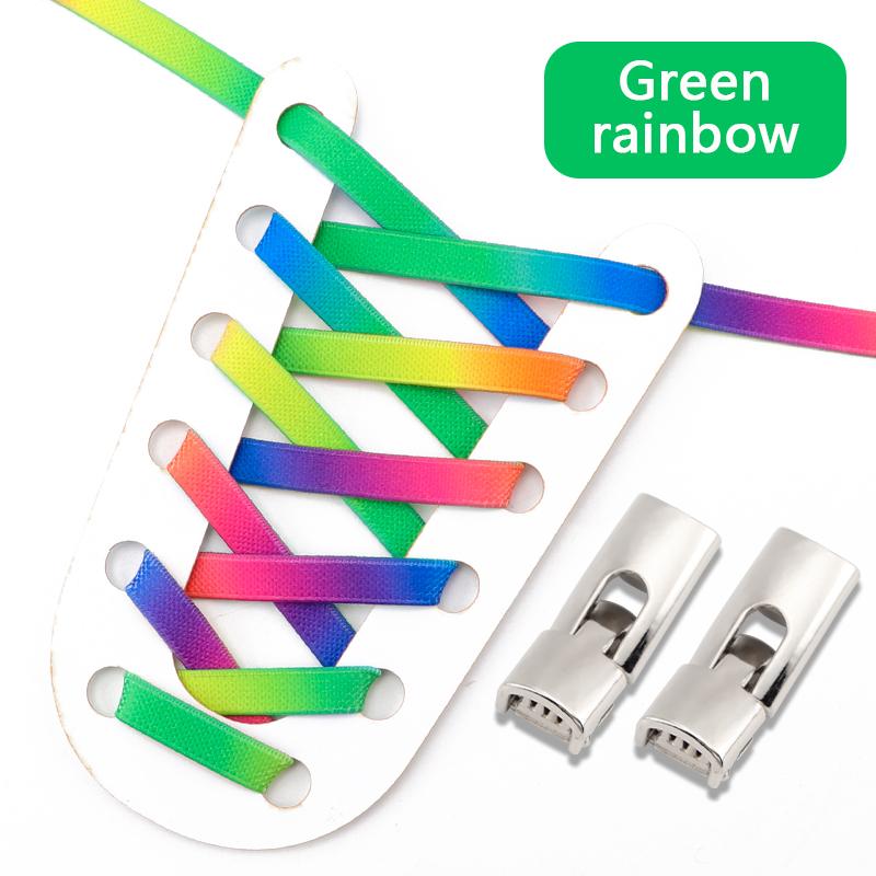Rainbow Elastic Sneaker Laces Cross Buckle No Tie Shoelaces Adults Kids 8MM Wide Flats Rubber Running Shoelace Shoe Accessories