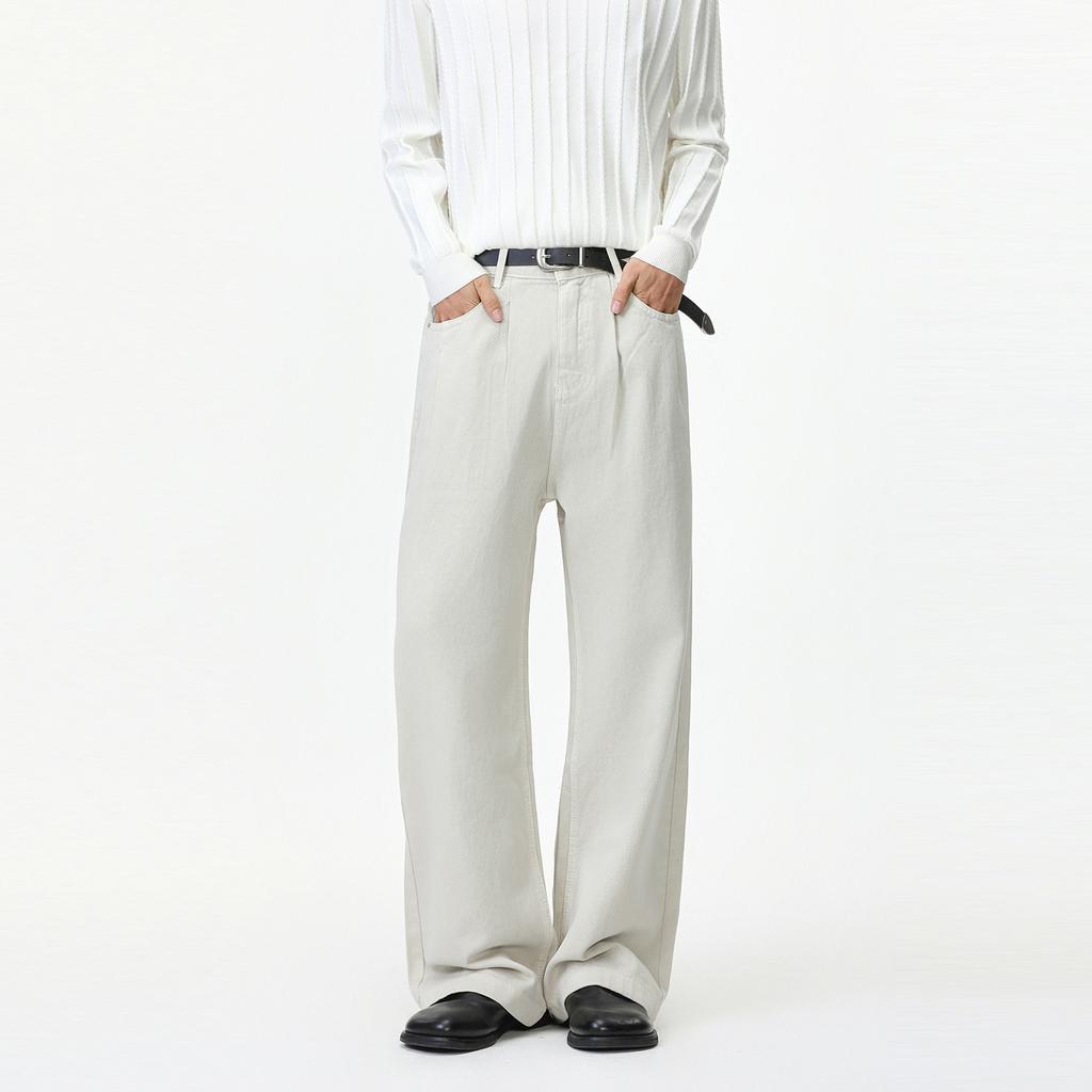 Men's Solid Color Vibe Classic Wide-leg Straight Cotton Casual Washed Jeans