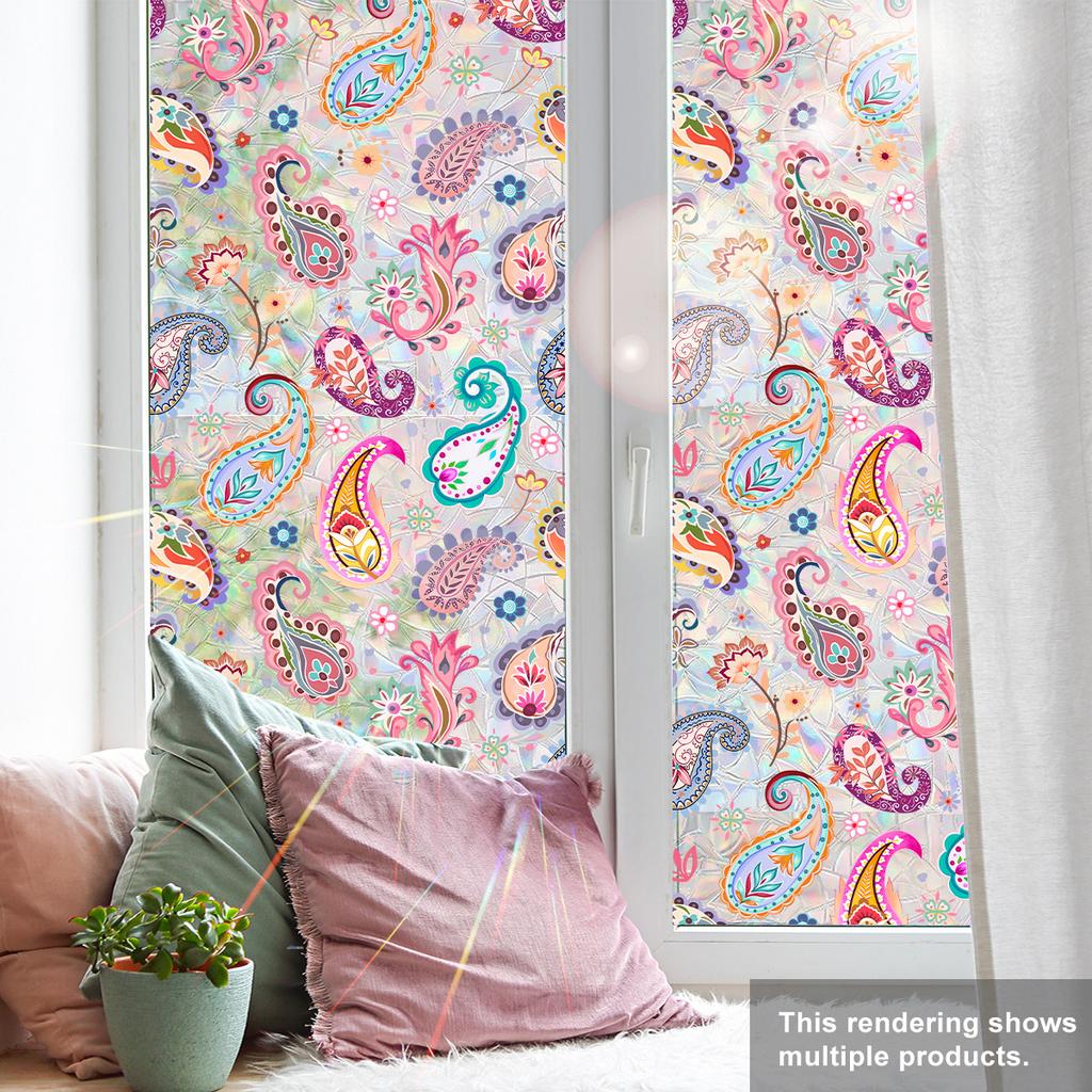 Xc9254 Hand-Painted Sunlight Colorful Pellis Pattern Electrostatic Glass Window Sticker Double-Sided Visual Decoration
