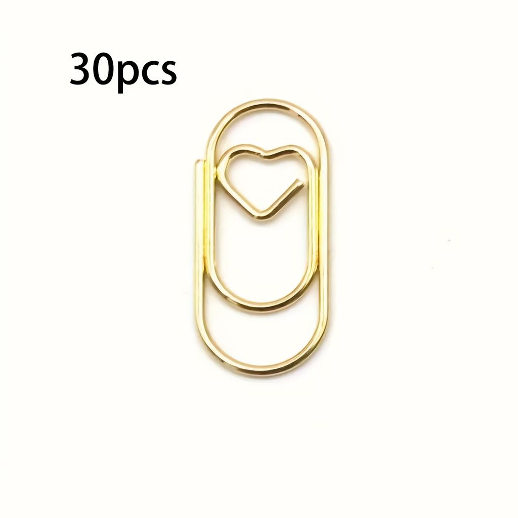 30Pcs Mini Heart Paper Clip - Gold Metal Office Supplies, Decorative Folder Clip,