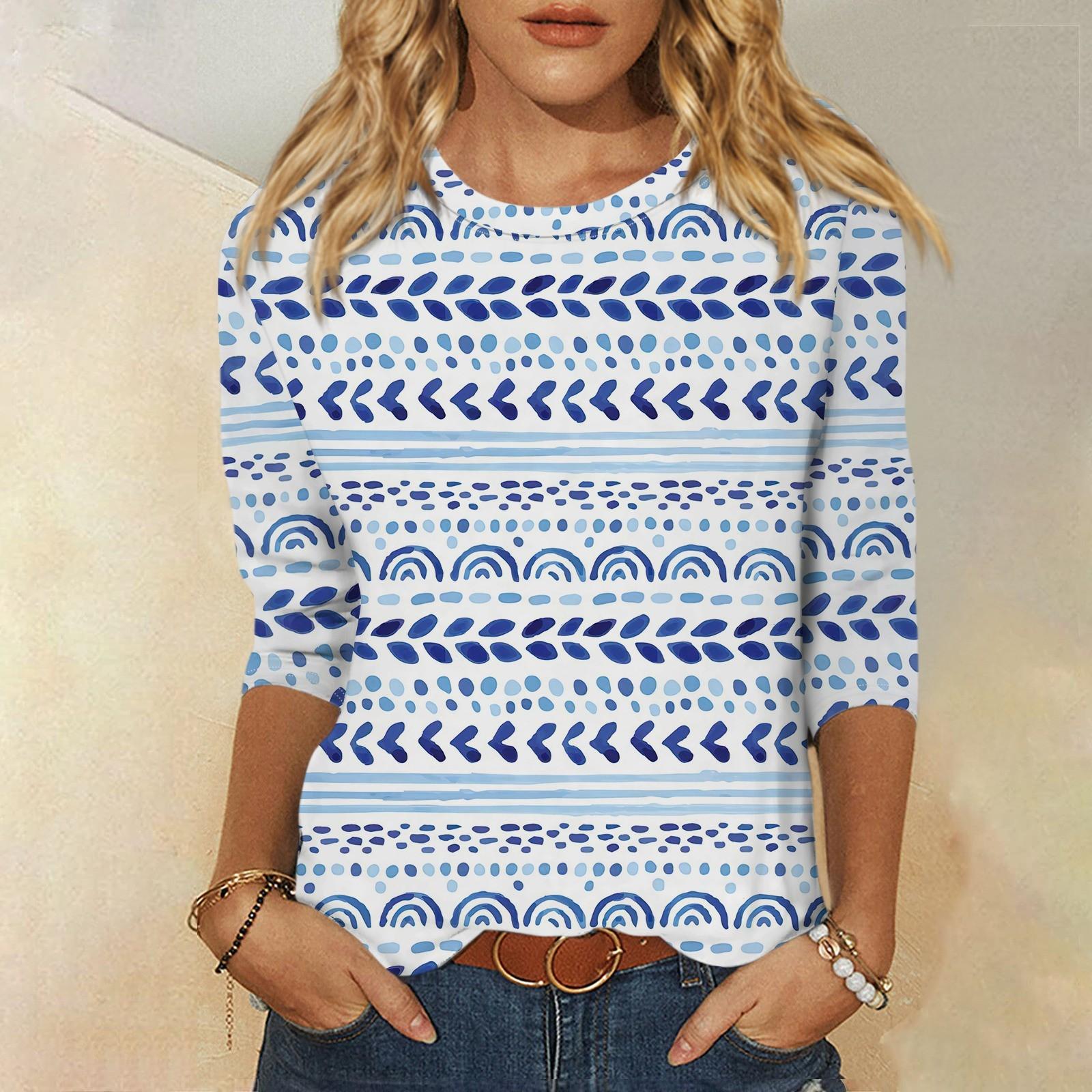 

Рубашки с рукавом 3/4 для женщин, футболки с графическим принтом, блузки, повседневные базовые топы, пуловеры M