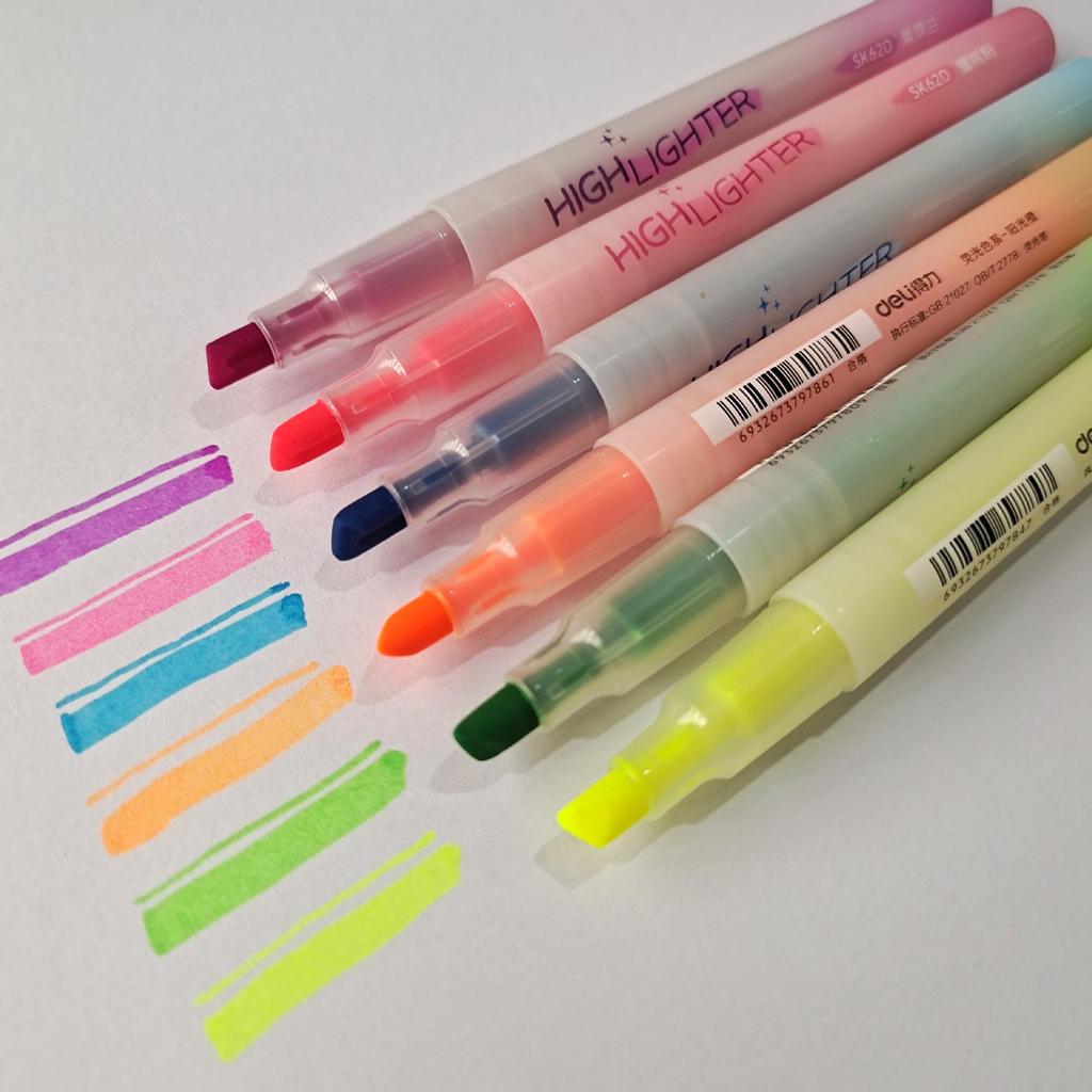 Deli SK620 Fluorescent Highlighter Set - Colored Thick Markers for Students