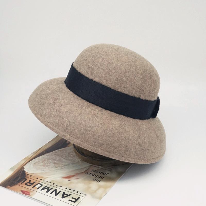 Autumn Winter 100% Wool Hat Bell Hat Women's French Elegant Retro Hepburn Autumn and Winter Celebrity Pearl Wool Felt Bucket Hat