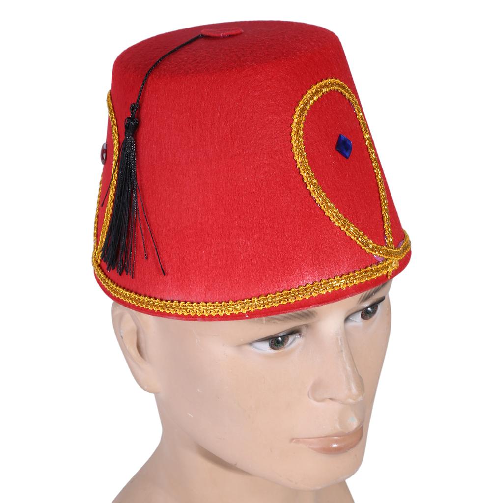 Fez Hut Klassische türkische und marokkanische Karnevalskopfbedeckung Halloween Cosplay Exquisite türkische Hut aufwendige schwarze Quasten